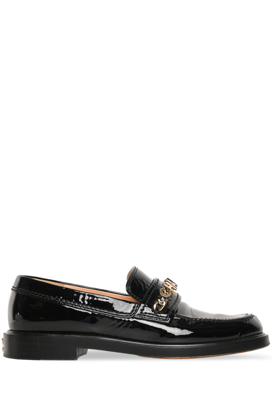 Chanel Size 36 Patent Leather Chain Logo Loafers