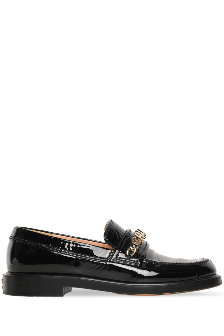 Chanel Size 36 Patent Leather Chain Logo Loafers
