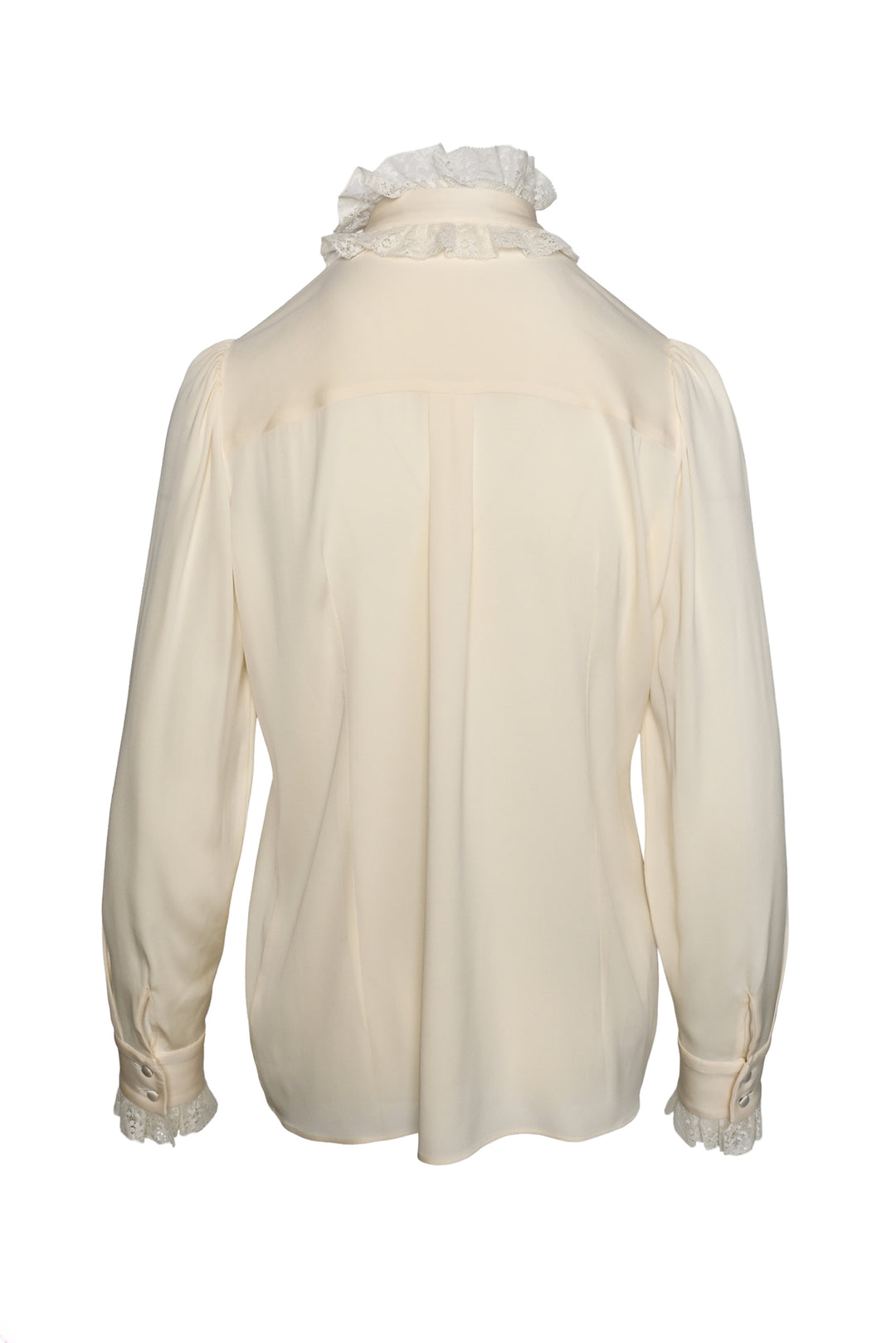 Dolce & Gabbana Size 6 Lace Trim Ruffled Sheer Blouse