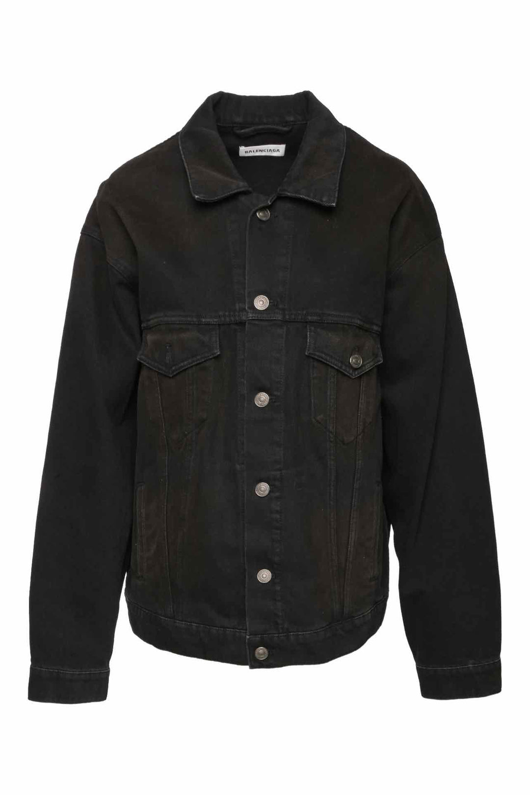 Balenciaga Size S 2019 Oversized Distressed Embroidered Logo Denim Jacket