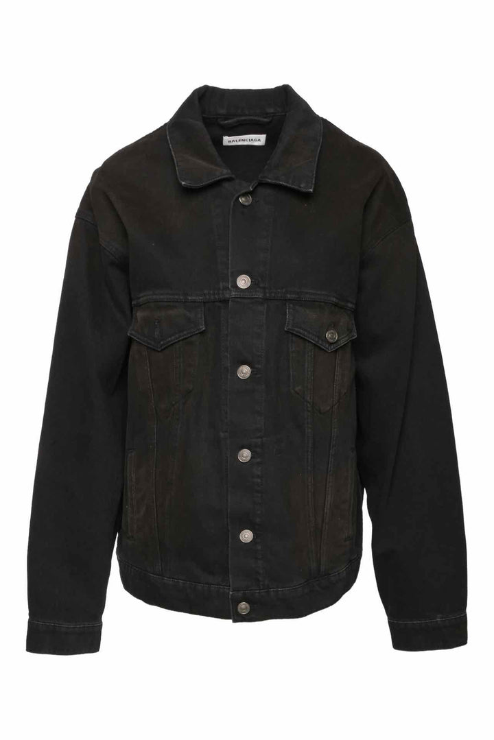 Balenciaga Size S 2019 Oversized Distressed Embroidered Logo Denim Jacket
