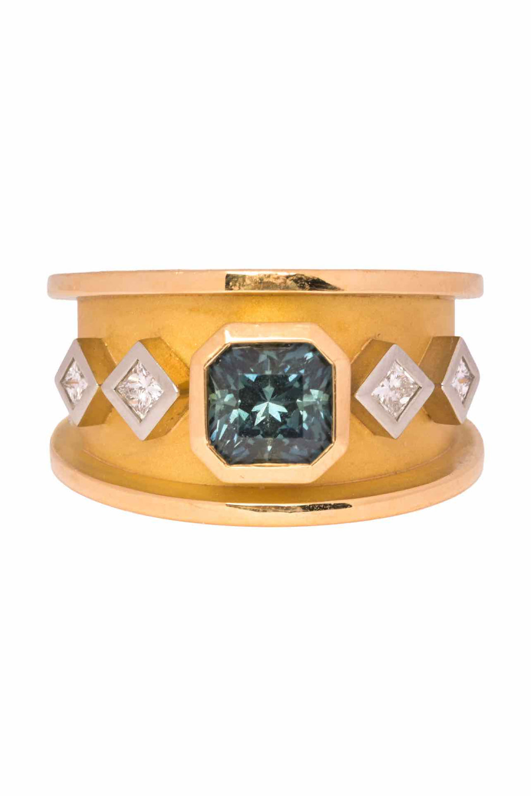 Stittgen Size 6.5 18K Yellow Gold Sapphire & Multi Diamond Ring