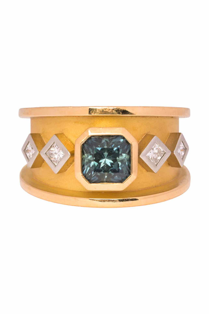 Stittgen Size 6.5 18K Yellow Gold Sapphire & Multi Diamond Ring