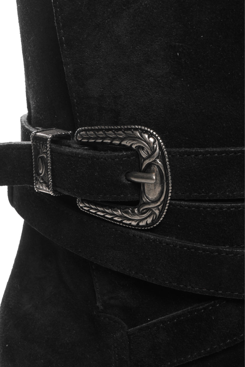 Saint Laurent Size 39 Mica Western Buckle Suede Ankle Boots