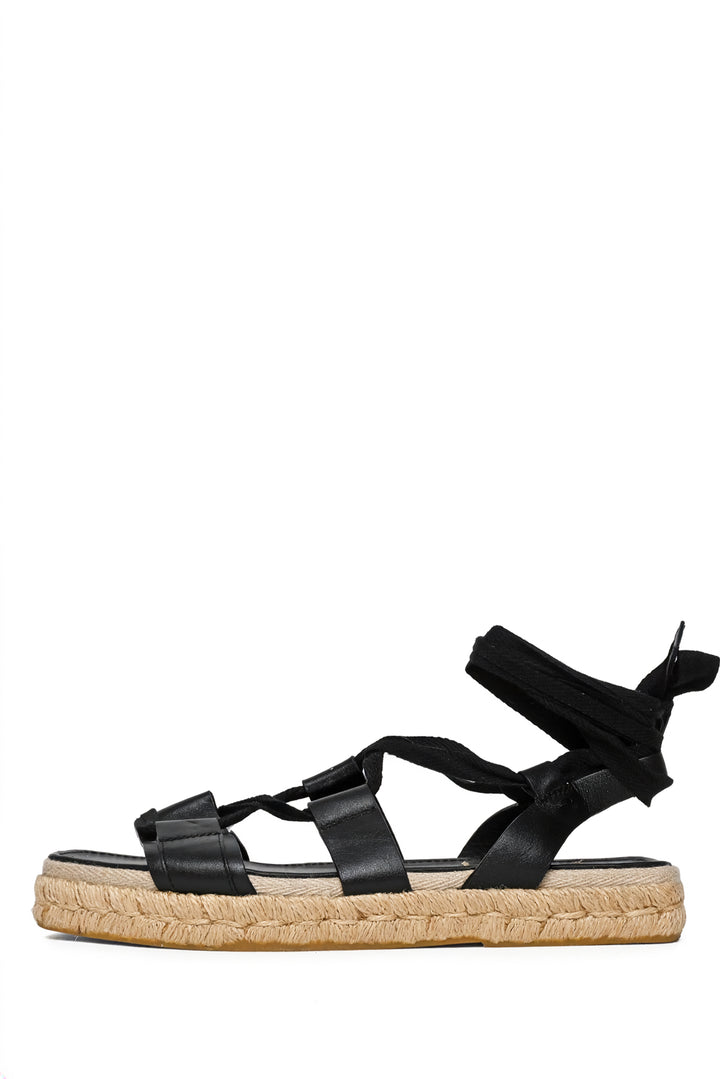 Maxmara Size 39 Elide 2 Lace-Up Calfskin Espadrille Flat Sandals