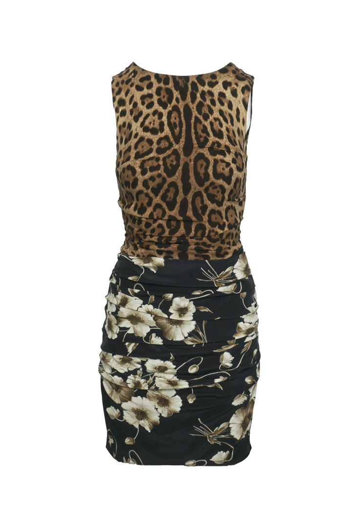 Dolce & Gabbana Size 40 Ruched Silk Leopard Print Dress