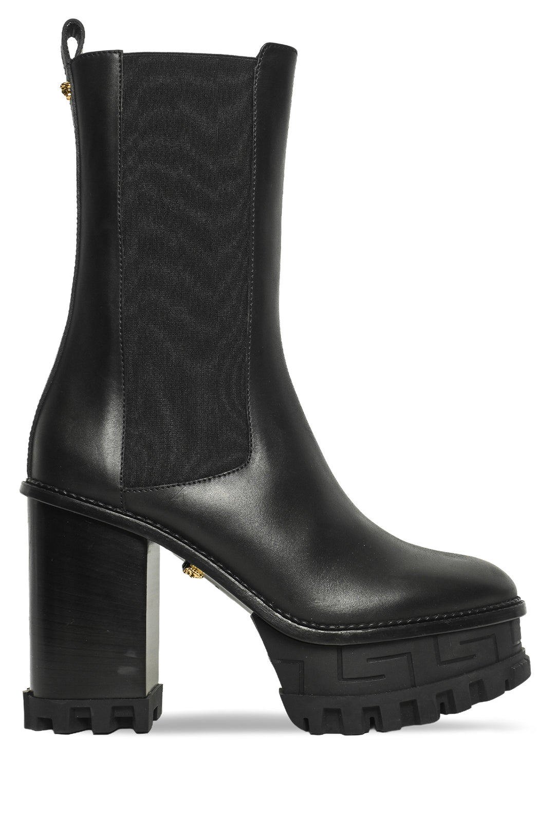 Versace Size 41 Greca Labyrinth Leather Platform Ankle Boots
