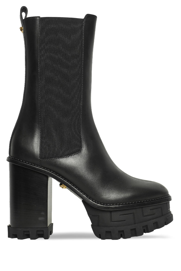 Versace Size 41 Greca Labyrinth Leather Platform Ankle Boots