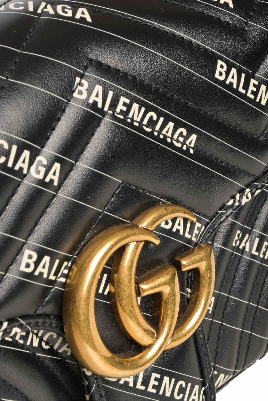 Gucci x Balenciaga Calfskin Matelasse Logo Print Small GG Marmont Shoulder Bag