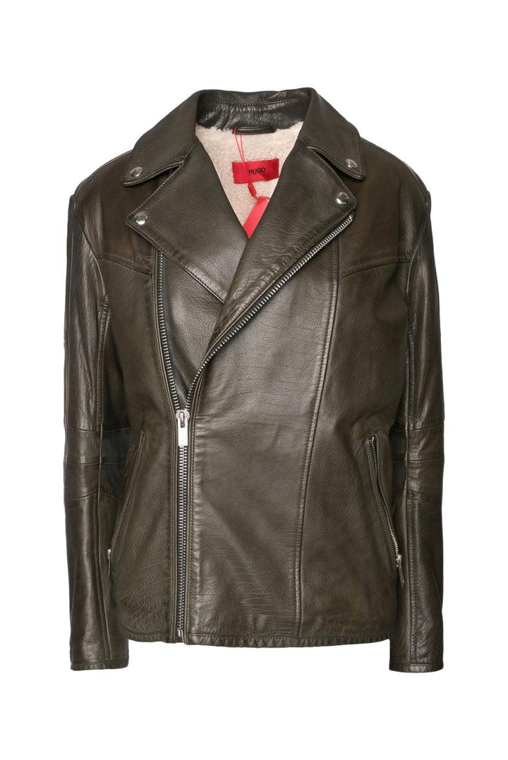 Hugo Boss Size M Leather Moto Jacket w/ Shearling Lining