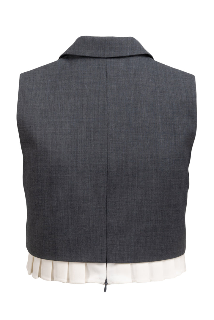 Shushu/Tong Size 6 Pleated Hem Round Collar Short Tops