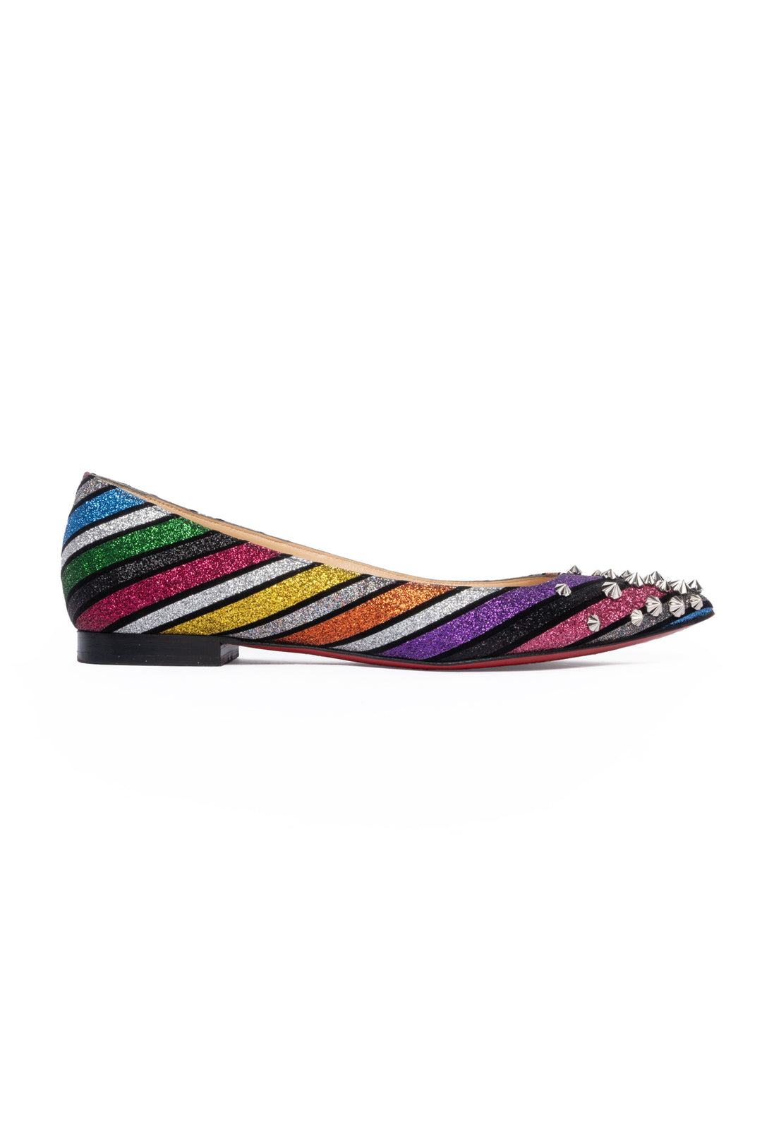 Christian Louboutin Size 38 Drama Rainbow Striped Spiked Leather Flats