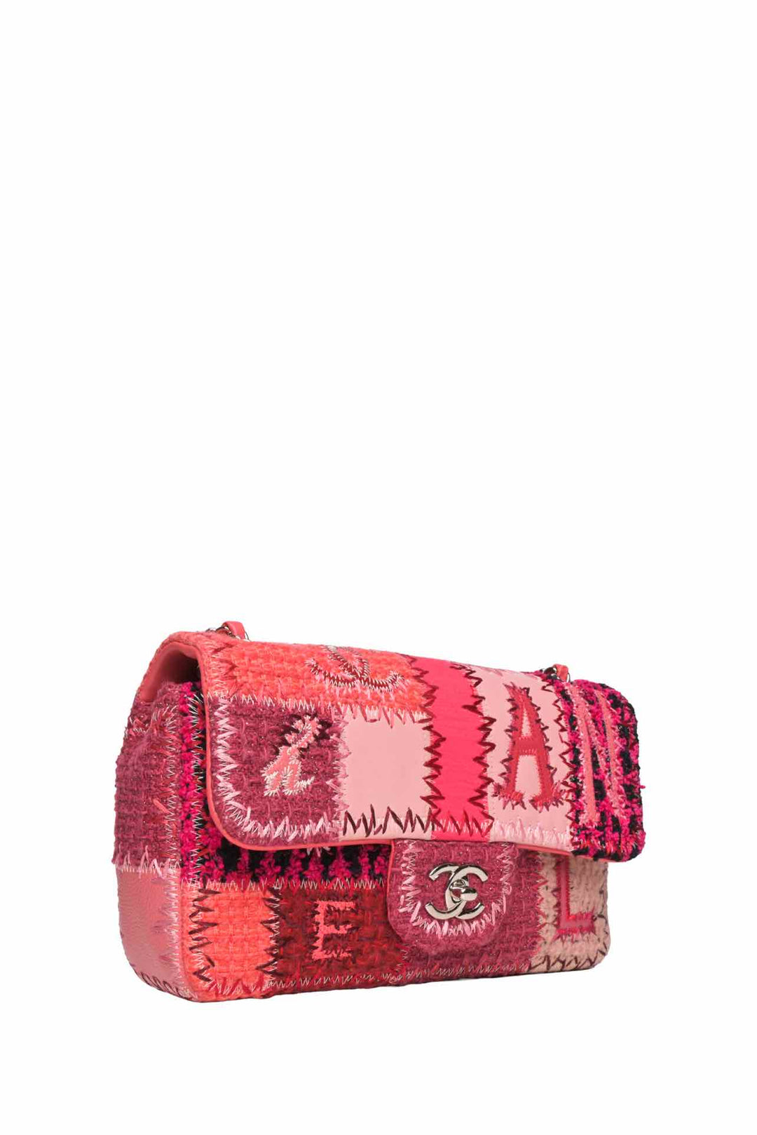 Chanel 2017 Medium Patchwork Wool Tweed & Calfskin Single Flap Shoulder Bag