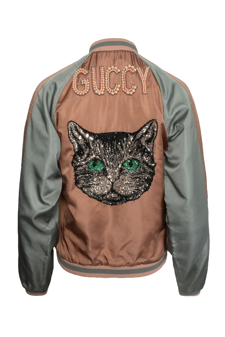 Gucci Size 40 Sequinned Guccy Cat Bomber Jacket
