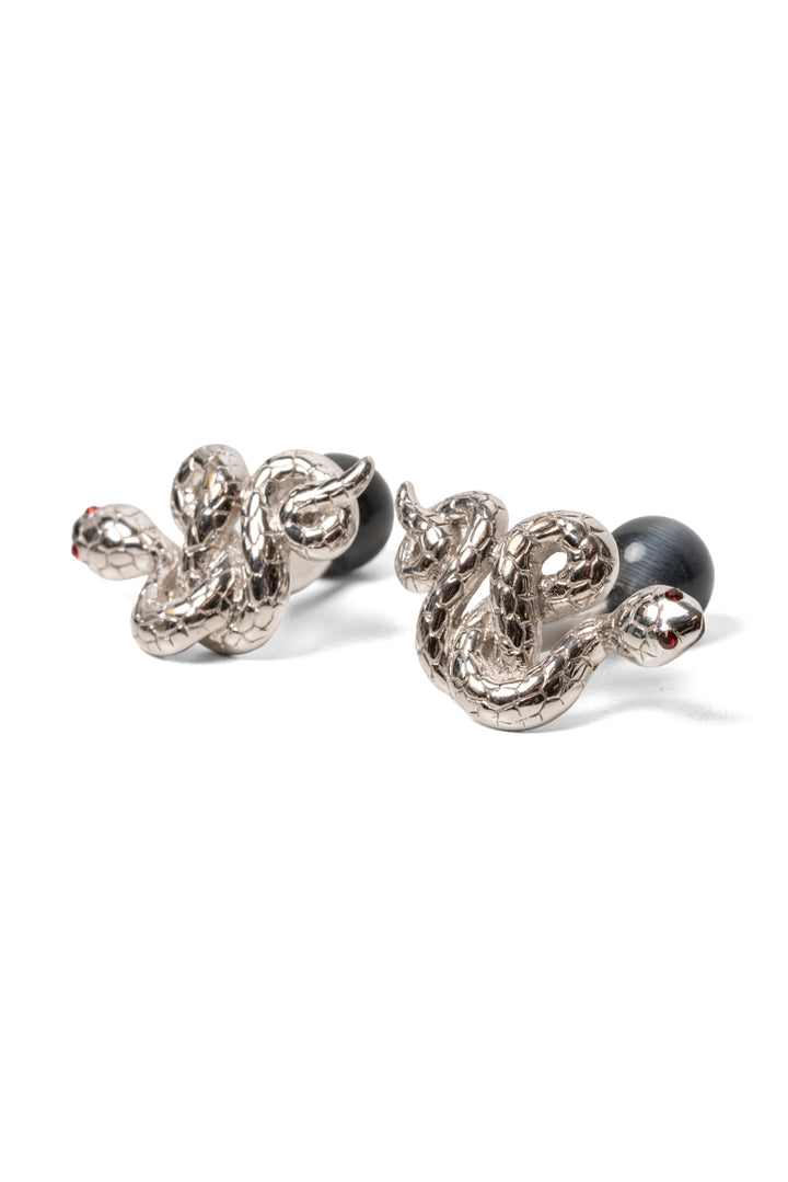 Tateossian Rhodium-Plated Snake Cufflinks