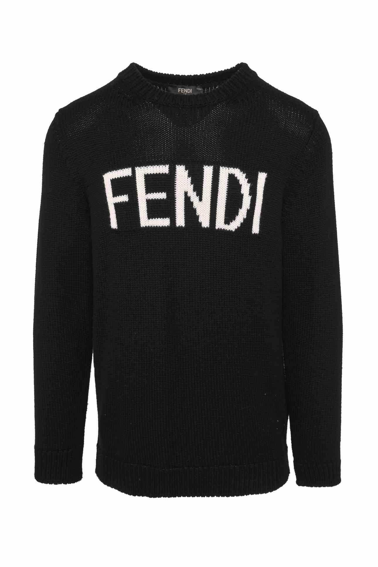 Fendi Size 44 Men's Logo Intarsia Wool Sweater - Luxury Used