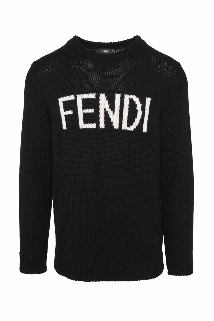 Fendi Size 44 Men's Logo Intarsia Wool Sweater