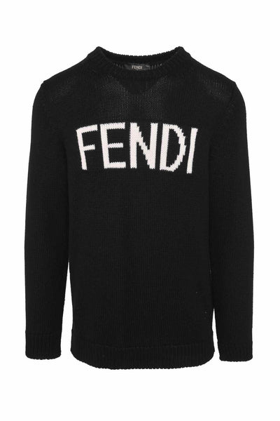 Fendi Size 44 Men's Logo Intarsia Wool Sweater - Luxury Used