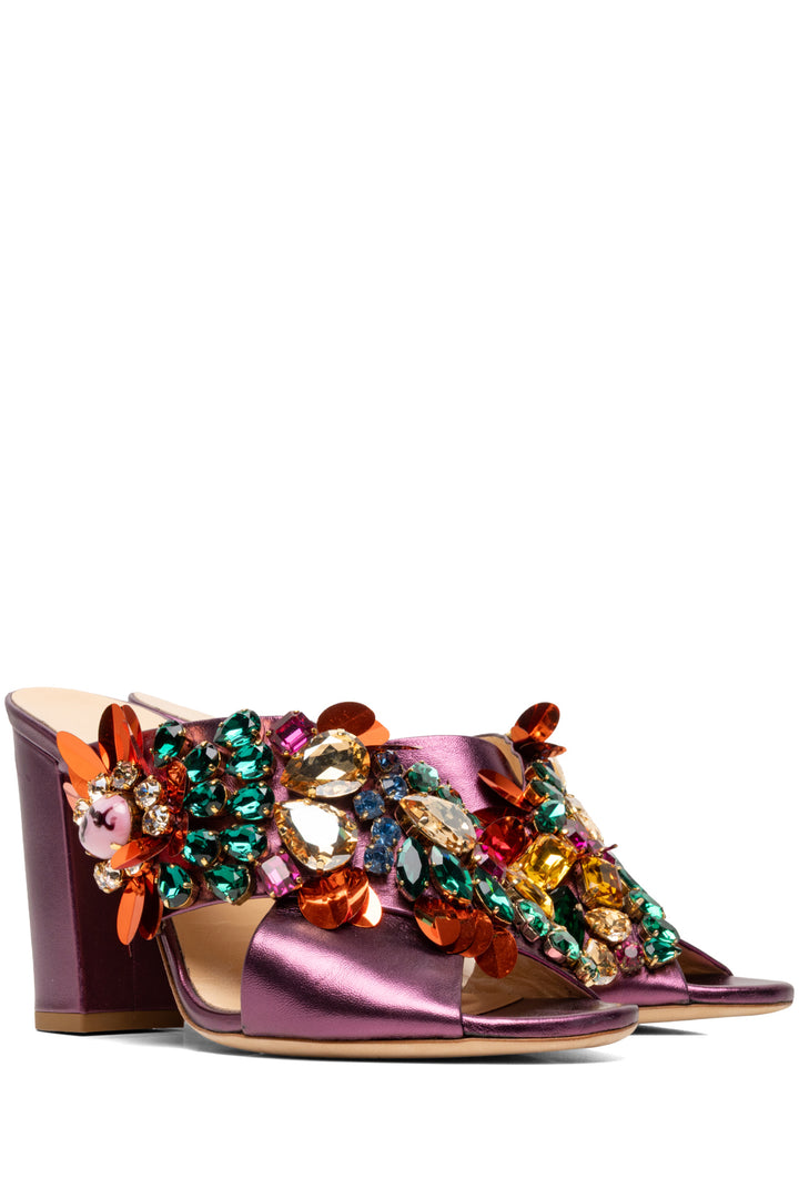 GEDEBE Size 38.5 Jewel Embellished Crossover Mule Sandals
