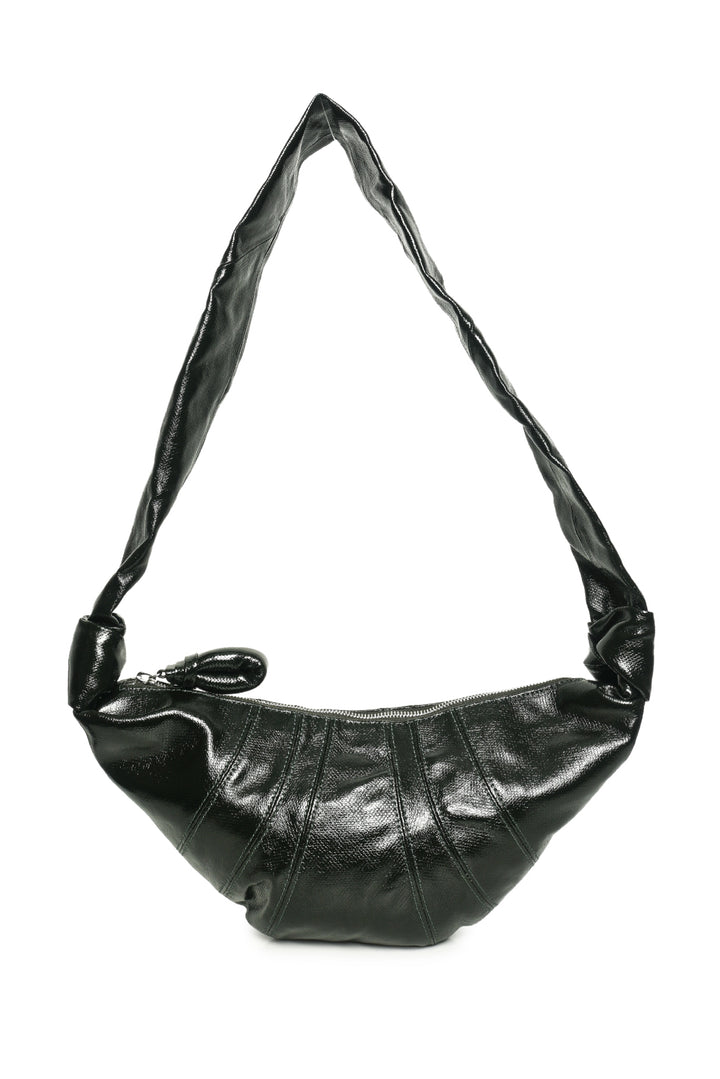 Lemaire Dark Forest Green Small Coated Canvas Croissant Crossbody Bag