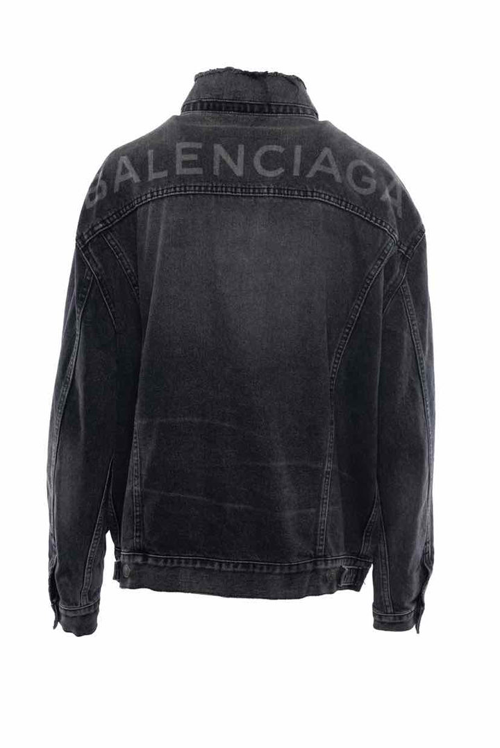 Balenciaga Size 34 Distressed Washed Denim Logo Jacket