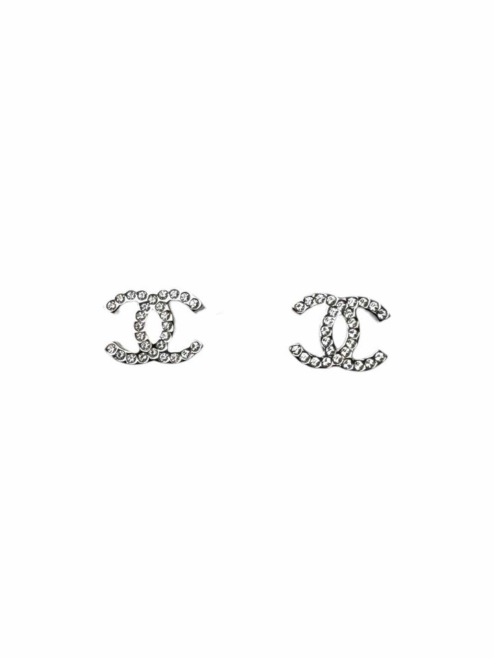 Chanel CC Crystal Logo Stud  Earrings