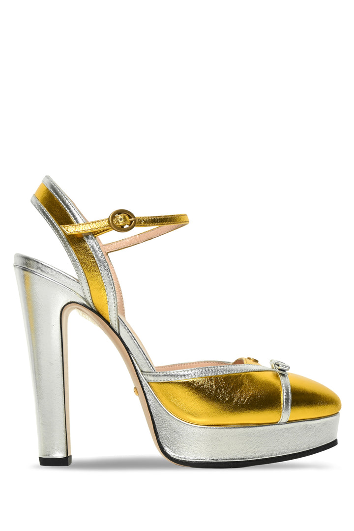 Gucci Size 37 Metallic Bow Platform Pumps
