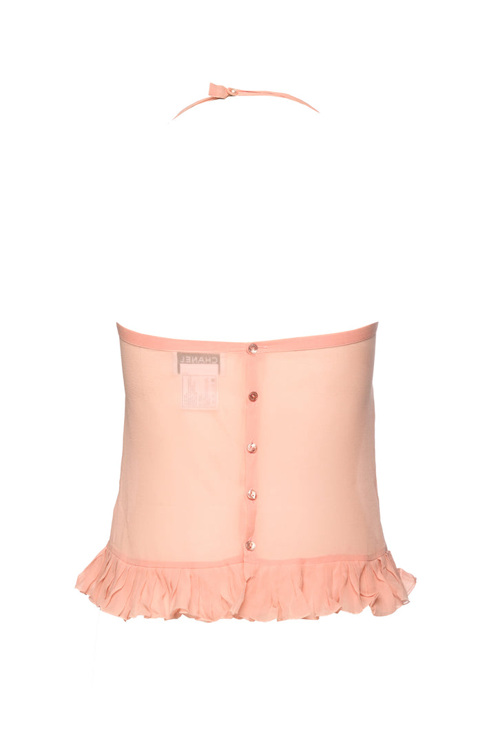 Chanel Size S 2003 Embellished & Ruffle Silk Halter Top
