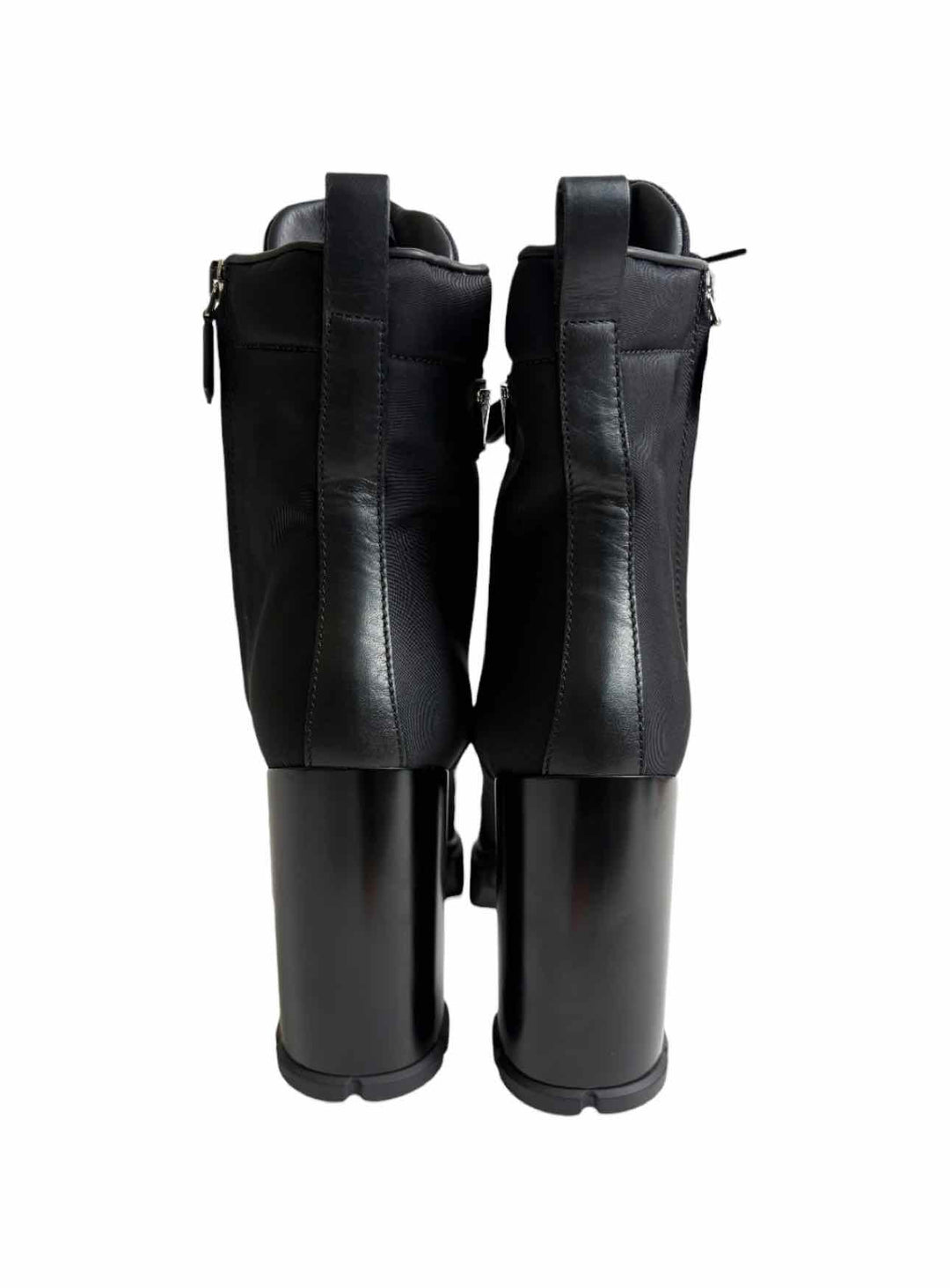 Prada Size 38.5 Re-Nylon & Leather Logo Ankle Boots