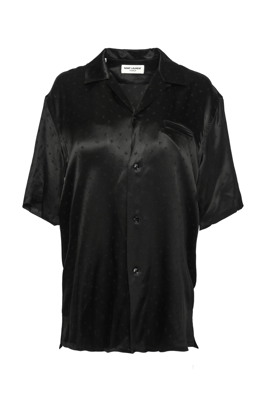 Saint Laurent Size M Men's 2021 Camp-Collar Silk Letters Shirt Short Sleeve