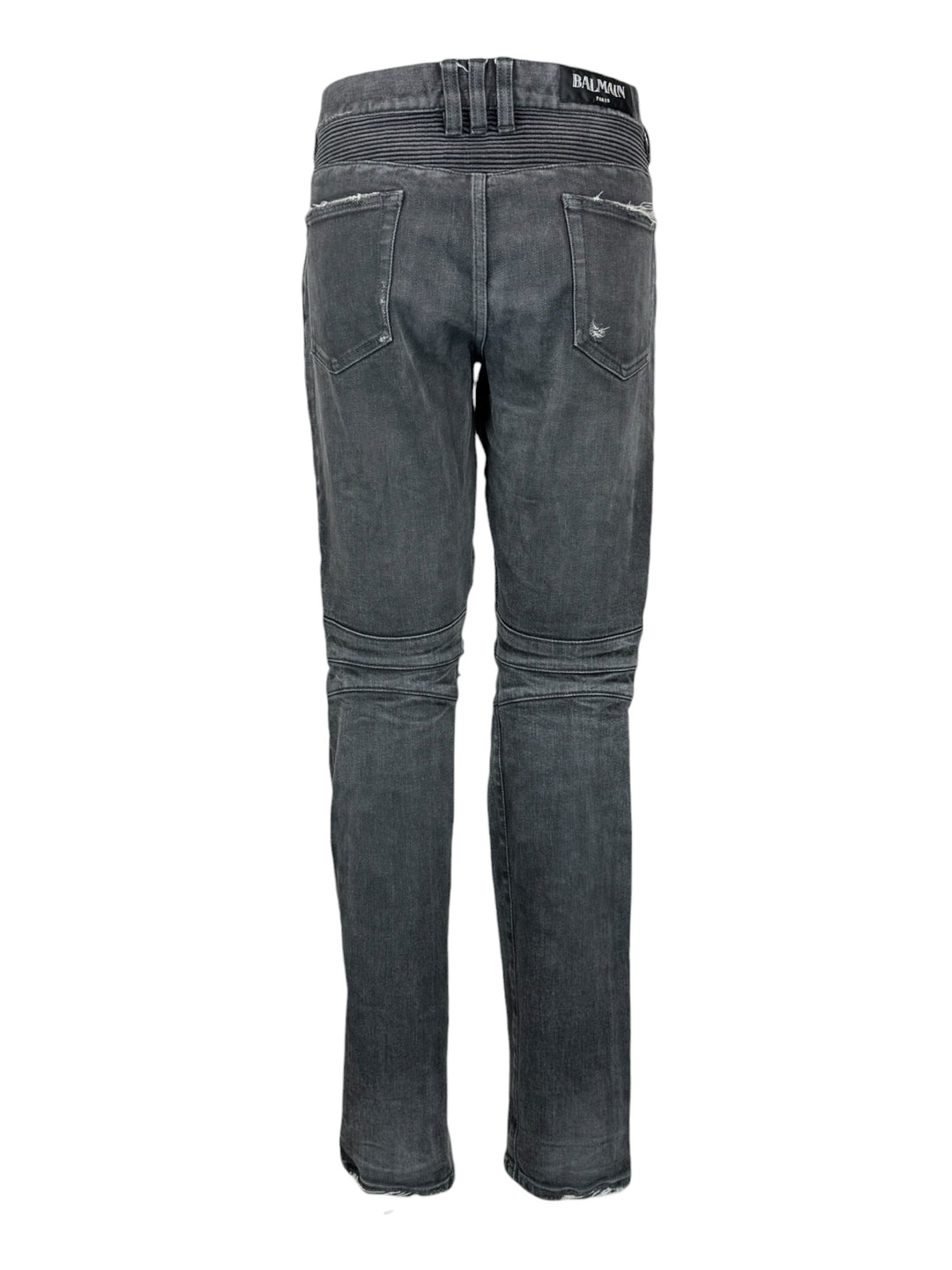 Balmain Size 33 Men's Biker Distressed Slim Fit Jeans