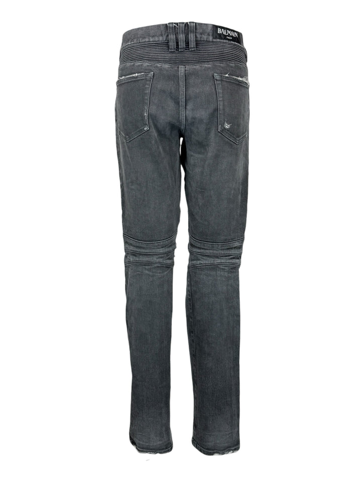 Balmain Size 33 Men's Biker Distressed Slim Fit Jeans