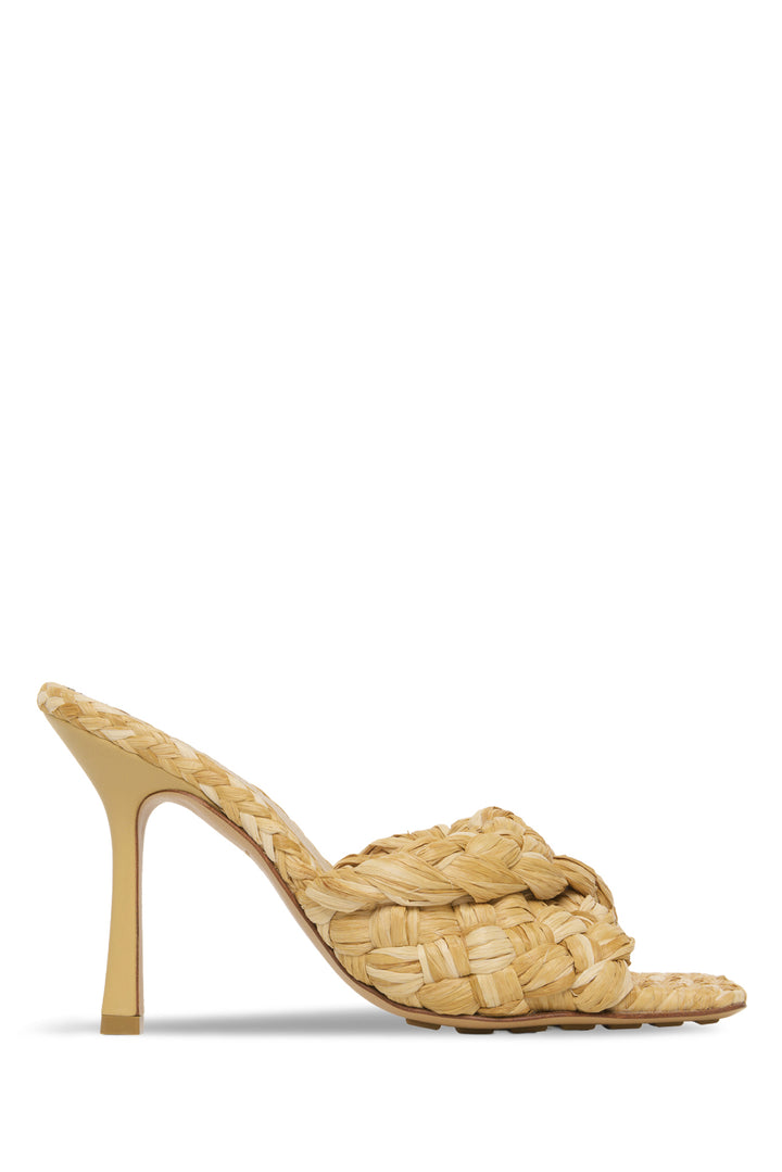 Bottega Veneta Size 37 Raffia Twist Intrecciato Stretch Mules