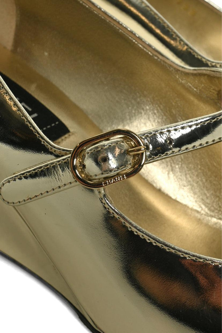 Chanel Size 36 2022 Laminated Calfskin Grosgrain Cap Toe CC Pointed Toe Wedges