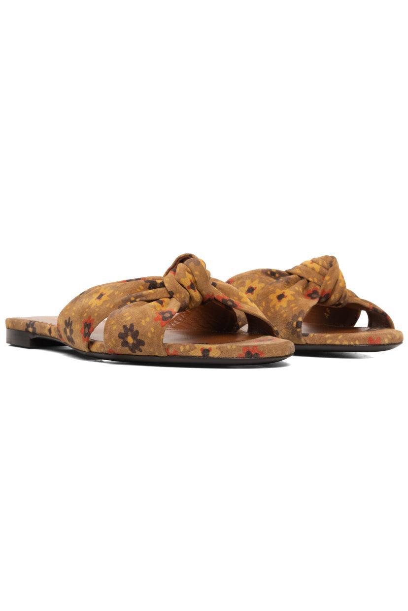 Saint Laurent Size 38.5 Bianca Floral Print Knotted Suede Slide Sandals