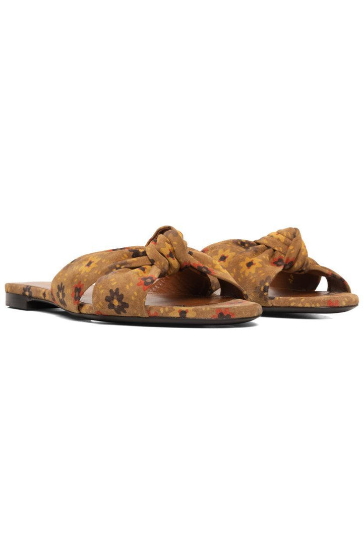 Saint Laurent Size 38.5 Bianca Floral Print Knotted Suede Slide Sandals