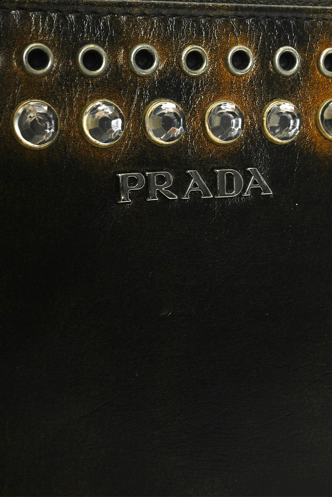 Prada Vitello Grommet Crystal Embellished Wallet