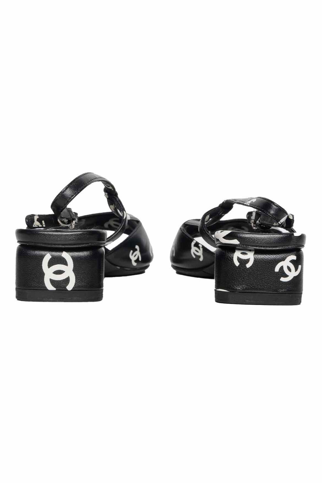 Chanel Size 37 Monogram Lambskin CC Slingback Sandals