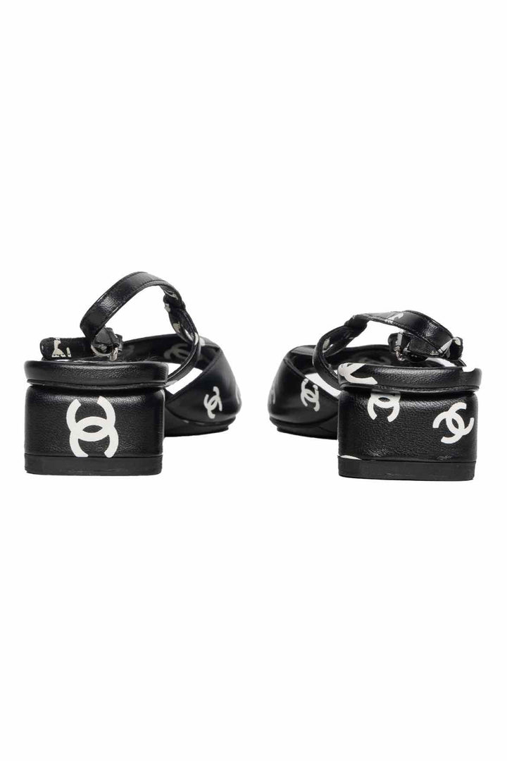 Chanel Size 37 Monogram Lambskin CC Slingback Sandals