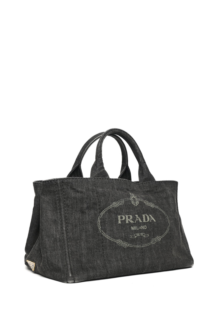 Prada Denim Logo Canapa Large Tote