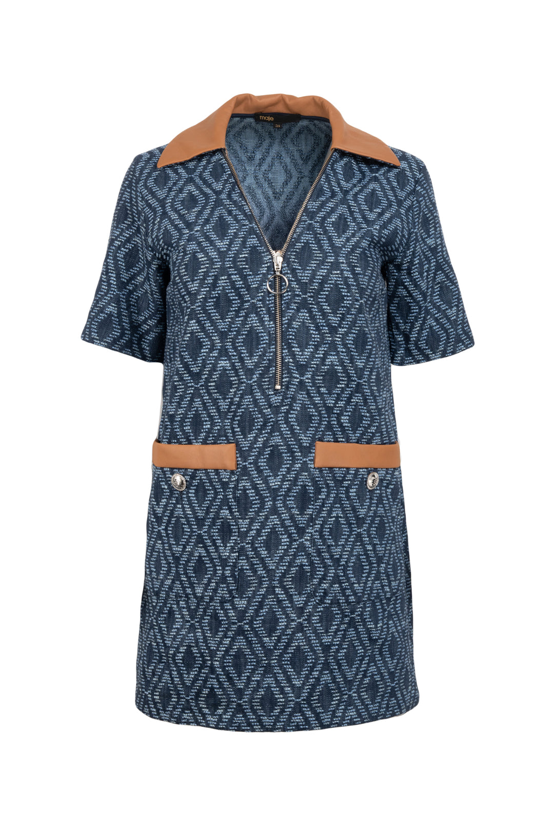 maje Size 34 Null Denim & Faux Leather Pattern Dress