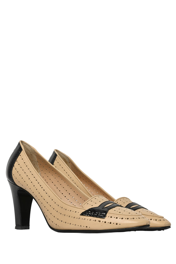 Chanel Size 38.5 Perforated & Patent Leather CC Pumps