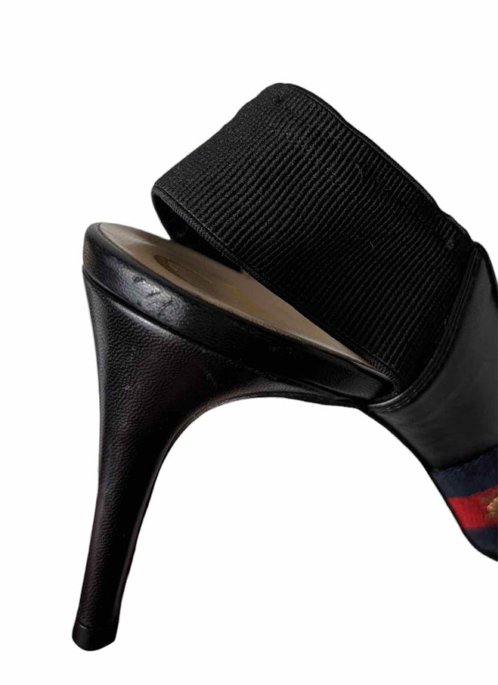 Gucci Size 38 Sylvie Web Embroidered Bee Leather Slingback Pumps