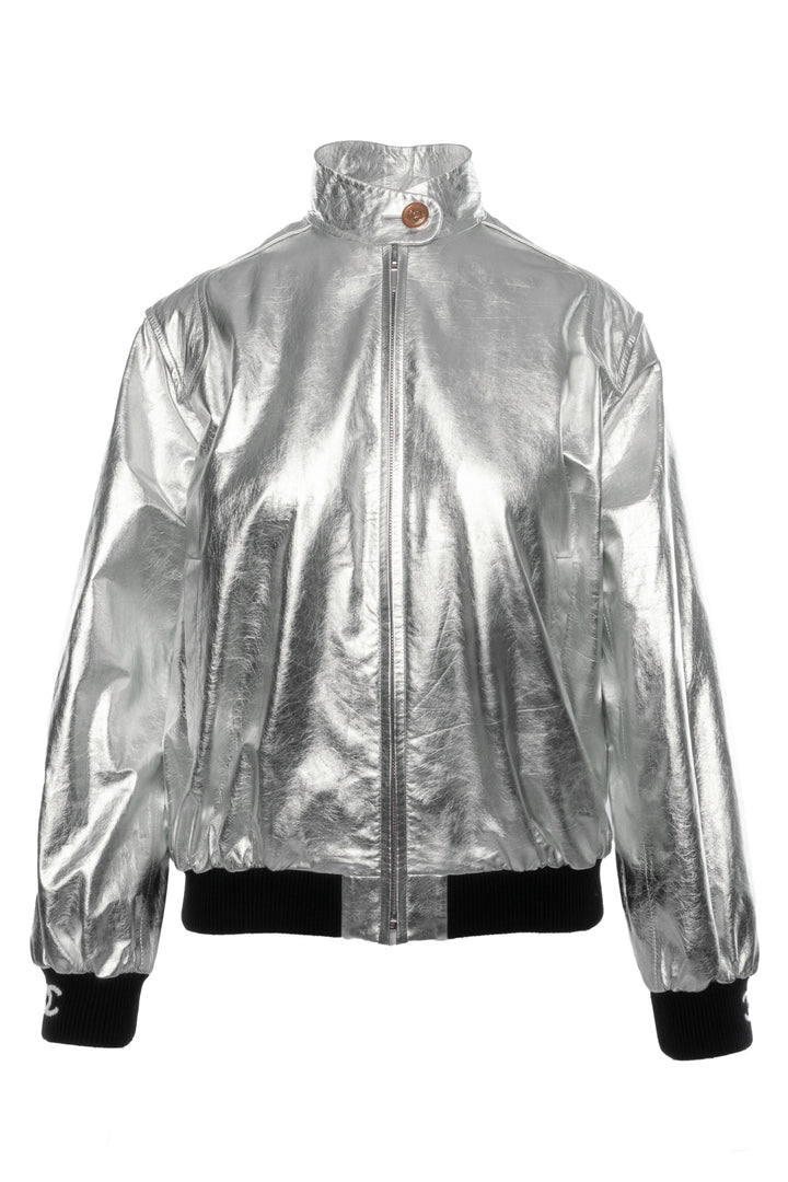 Chanel Size 34 2023 Metallic Calfskin Leather Bomber Jacket