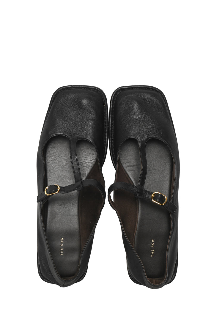 The Row Size 38 Square T-Strap Leather Flats