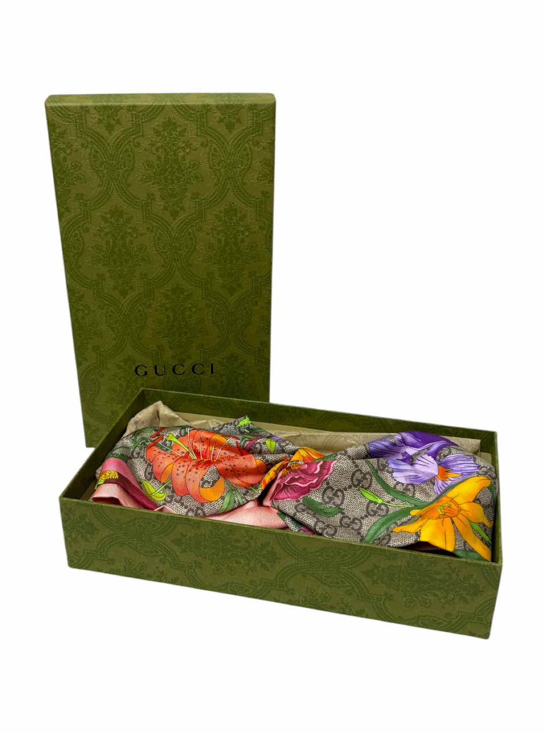 Gucci Size Silk Monogram Flora Print Headband Scarf