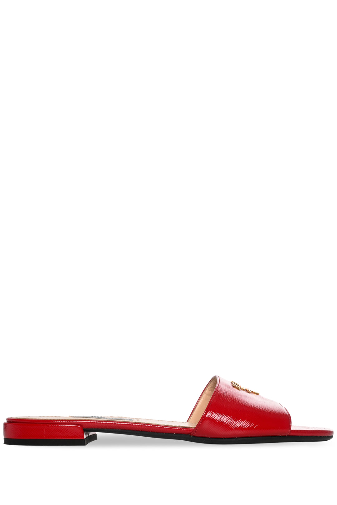 Prada Size 37.5 Saffiano Patent Leather Logo Slides