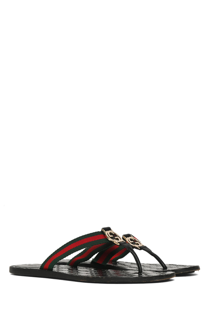 Gucci Size 39 GG Embossed Leather & Web Thong Sandals