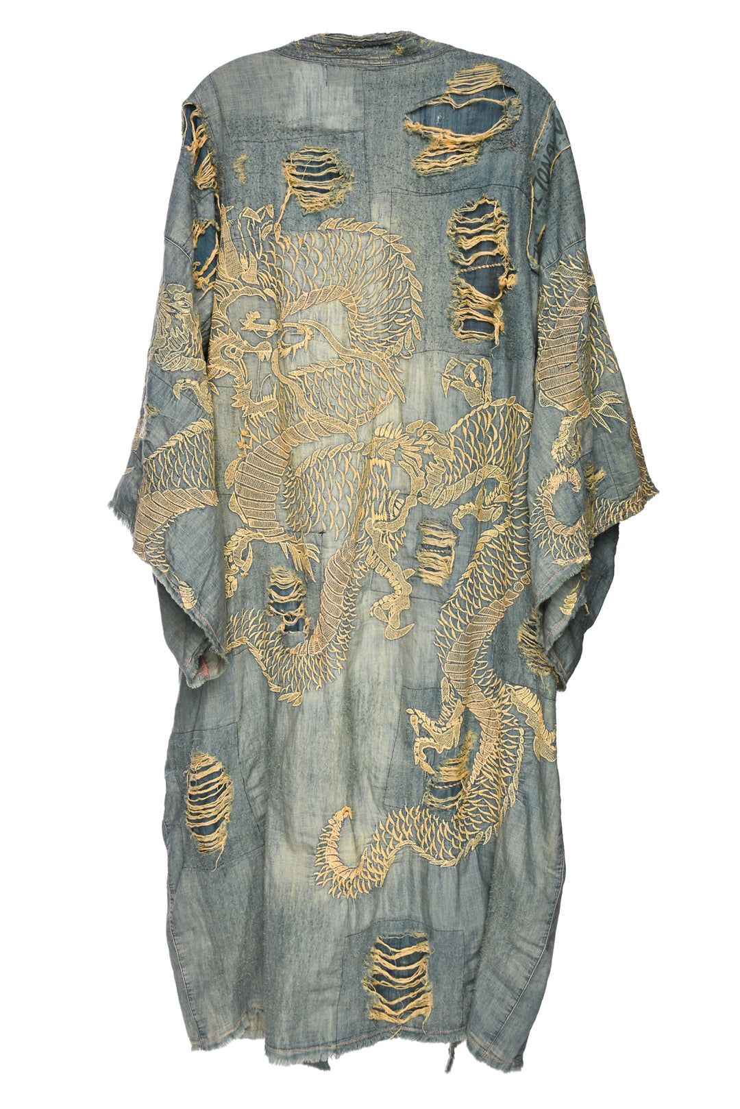 Magnolia Pearl Size OS Daiji Dragon Embroidered Distressed Denim Kimono
