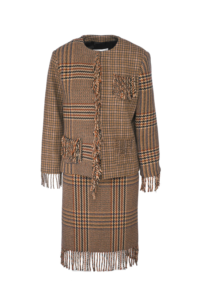 Ottod'Ame Size 12 Wool Plaid Fringe Jacket & Skirt Set